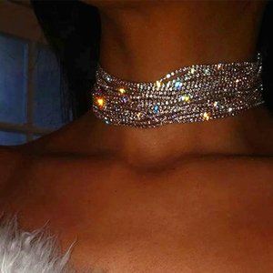 Multilayer Rhinestone Choker Necklace Bling Crystal Collar Choker Party Jewelry